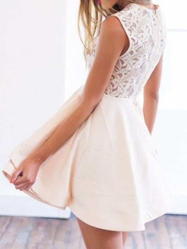 A-Line Satin Stretch Crepe With Applique Sleeveless Short/Mini Homecoming Dress
