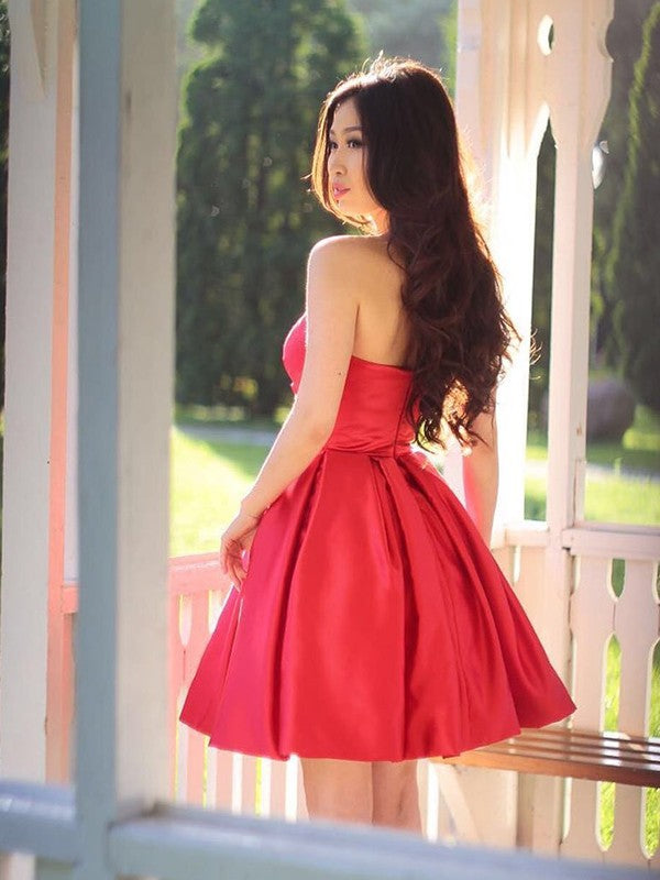 A-Line Satin With Ruffles Sweetheart Sleeveless Short/Mini Homecoming Dress