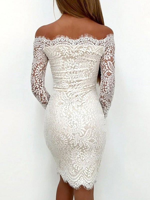 Sheath Long Sleeves Off-the-Shoulder Lace Short/Mini Homecoming Dress