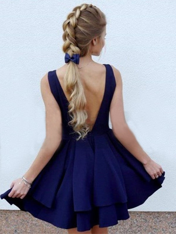 A-Line Sleeveless Straps Satin With Layers Short/Mini Homecoming Dress