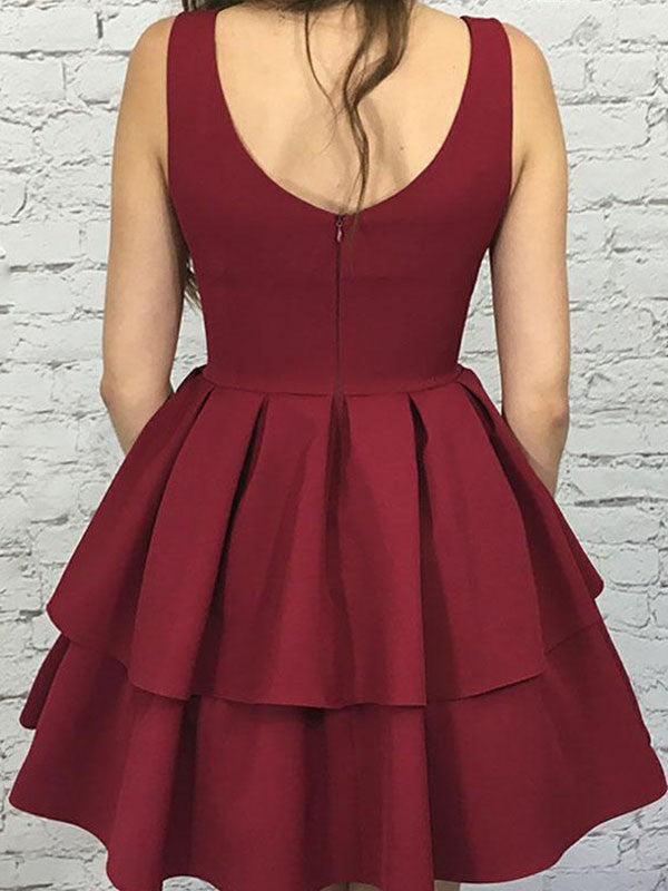 A-Line Sleeveless Straps Satin With Layers Short/Mini Homecoming Dress