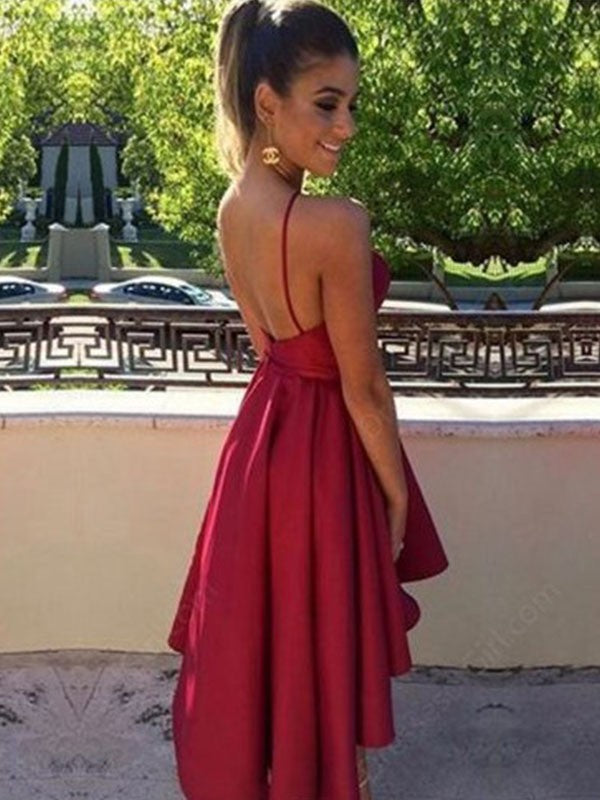A-Line Satin Sleeveless Asymmetrical With Ruched Halter Homecoming Dress
