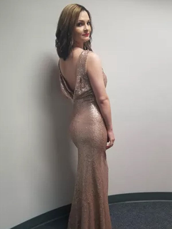 Sheath Sleeveless Bateau Floor-Length Sequins Prom Dress