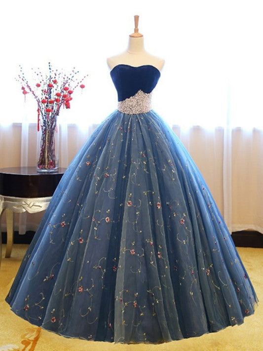 Ball Gown Sleeveless Sweetheart Floor-Length With Beading Net Prom Dress