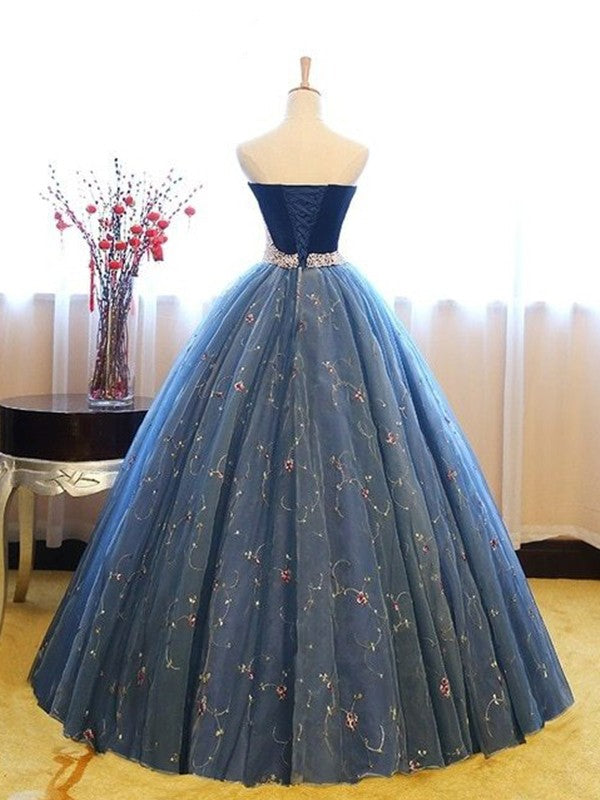 Ball Gown Sleeveless Sweetheart Floor-Length With Beading Net Prom Dress