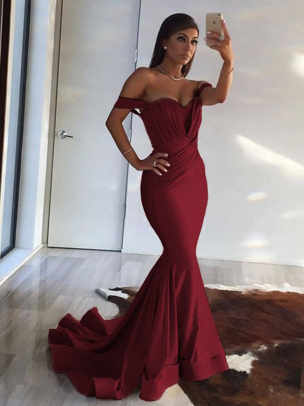 Mermaid Sleeveless Off-the-Shoulder Sweep/Brush Train With Ruffles Spandex Prom Dress
