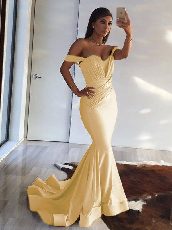 Mermaid Sleeveless Off-the-Shoulder Sweep/Brush Train With Ruffles Spandex Prom Dress
