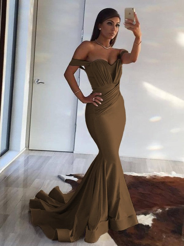 Mermaid Sleeveless Off-the-Shoulder Sweep/Brush Train With Ruffles Spandex Prom Dress