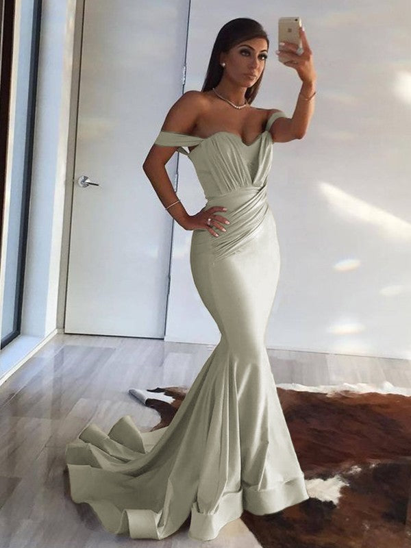 Mermaid Sleeveless Off-the-Shoulder Sweep/Brush Train With Ruffles Spandex Prom Dress
