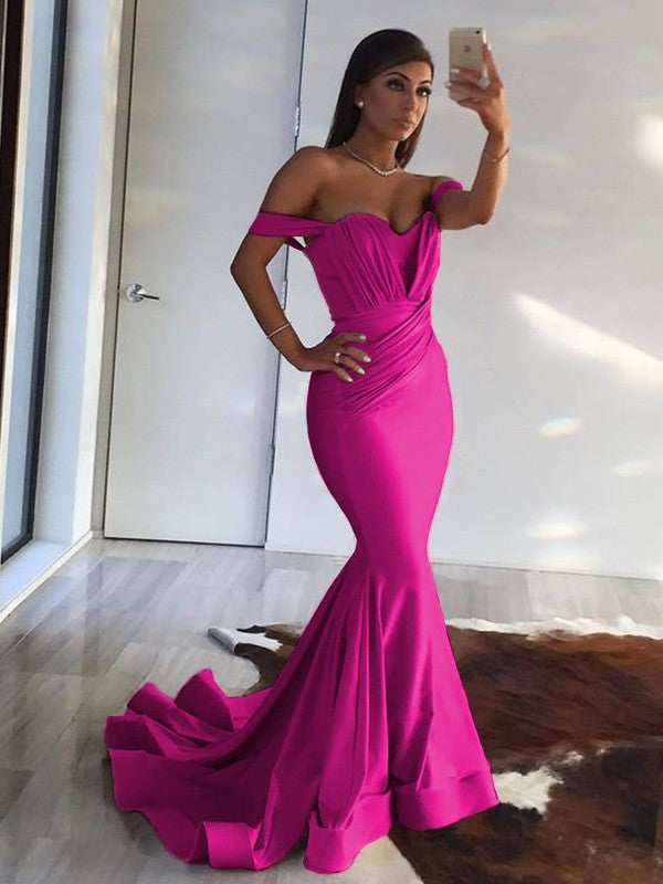 Mermaid Sleeveless Off-the-Shoulder Sweep/Brush Train With Ruffles Spandex Prom Dress