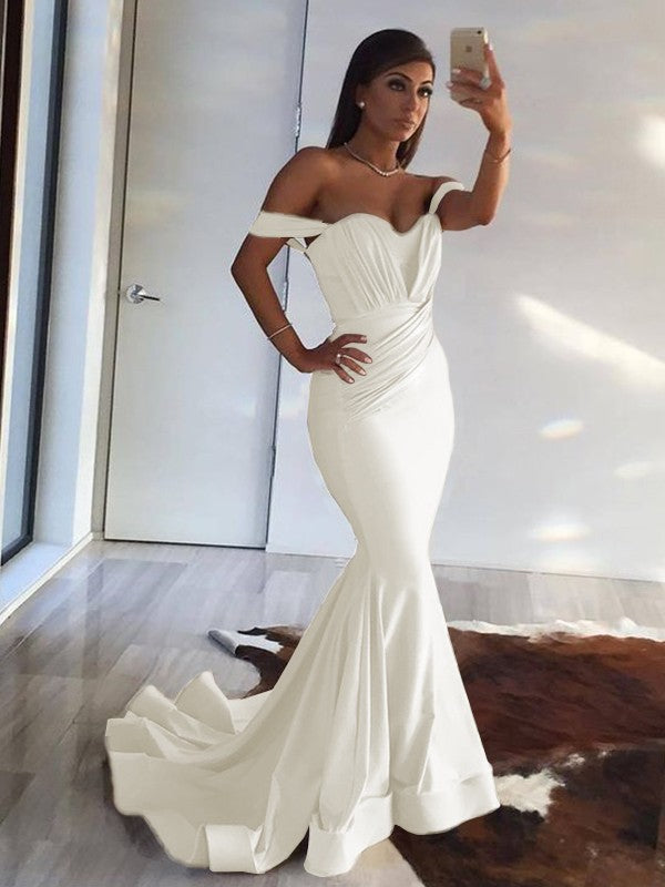 Mermaid Sleeveless Off-the-Shoulder Sweep/Brush Train With Ruffles Spandex Prom Dress