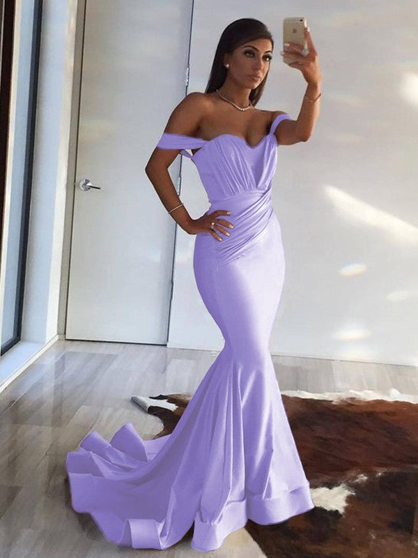 Mermaid Sleeveless Off-the-Shoulder Sweep/Brush Train With Ruffles Spandex Prom Dress