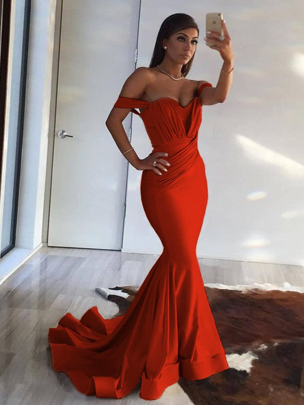 Mermaid Sleeveless Off-the-Shoulder Sweep/Brush Train With Ruffles Spandex Prom Dress