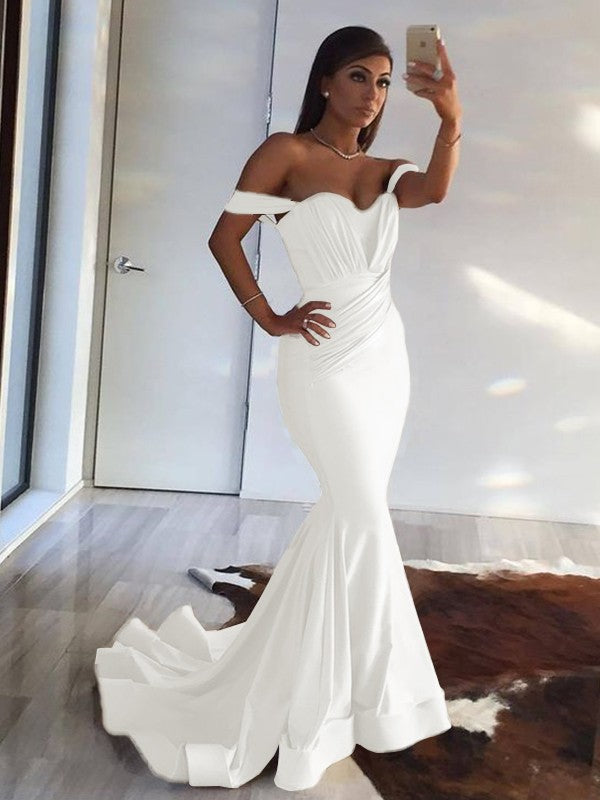 Mermaid Sleeveless Off-the-Shoulder Sweep/Brush Train With Ruffles Spandex Prom Dress