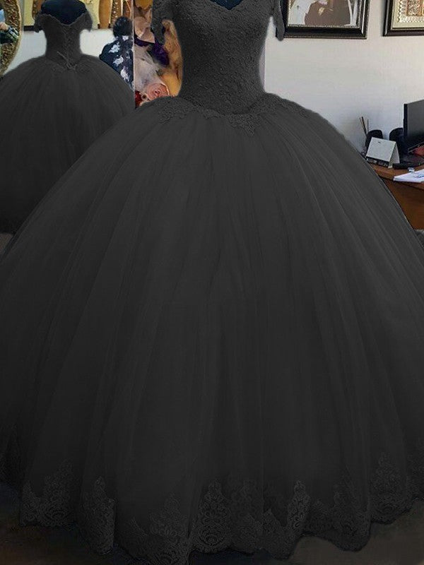 Ball Gown Sleeveless Off-the-Shoulder Floor-Length Lace Tulle Prom Dress