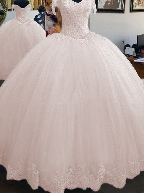 Ball Gown Sleeveless Off-the-Shoulder Floor-Length Lace Tulle Prom Dress