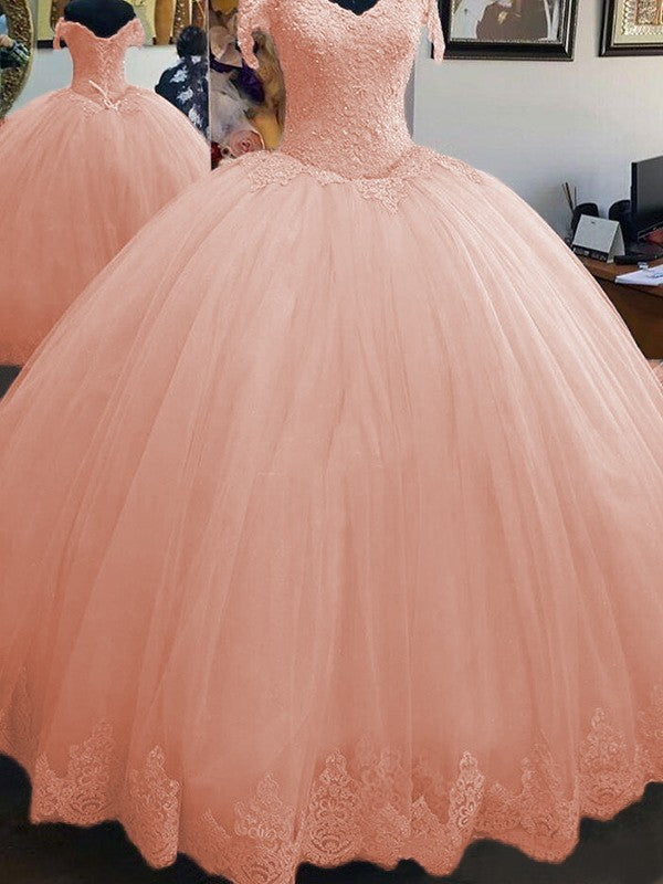 Ball Gown Sleeveless Off-the-Shoulder Floor-Length Lace Tulle Prom Dress
