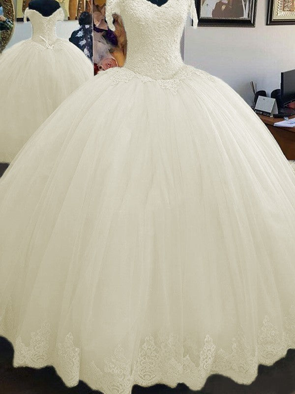 Ball Gown Sleeveless Off-the-Shoulder Floor-Length Lace Tulle Prom Dress