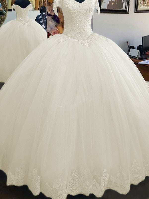 Ball Gown Sleeveless Off-the-Shoulder Floor-Length Lace Tulle Prom Dress