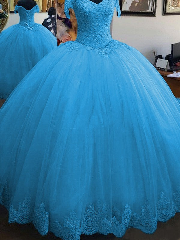Ball Gown Sleeveless Off-the-Shoulder Floor-Length Lace Tulle Prom Dress