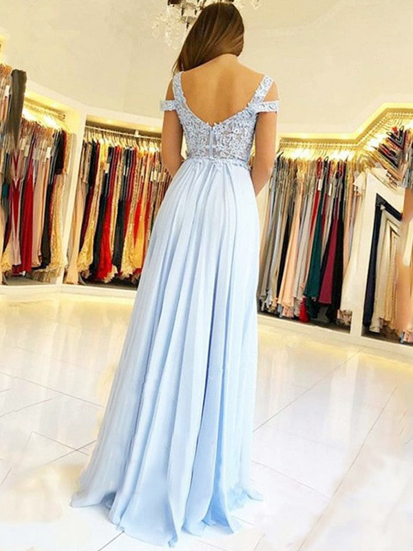 A-Line Sleeveless Off-the-Shoulder Floor-Length With Applique Chiffon Bridesmaid Dresses