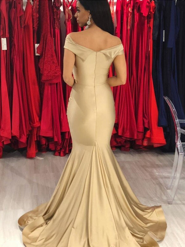 Mermaid Sleeveless Off-the-Shoulder Long Train With Ruffles Spandex Prom Dress