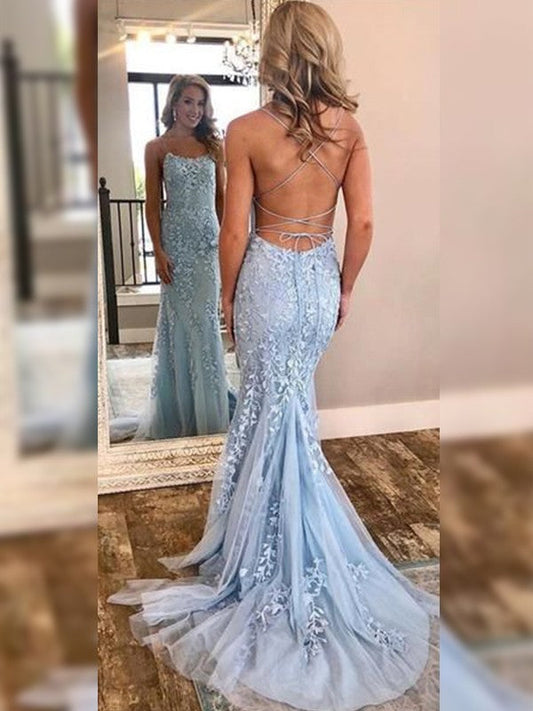 Mermaid Sleeveless Off-the-Shoulder Sweep/Brush Train With Lace Tulle Prom Dress