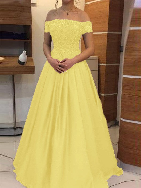 Ball Gown Off-the-Shoulder Sleeveless Floor-Length With Applique Satin Prom Dress
