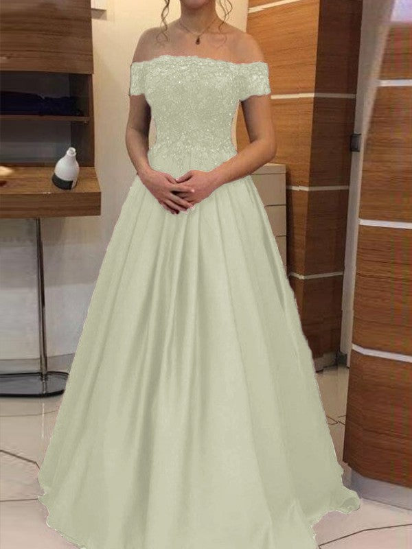 Ball Gown Off-the-Shoulder Sleeveless Floor-Length With Applique Satin Prom Dress