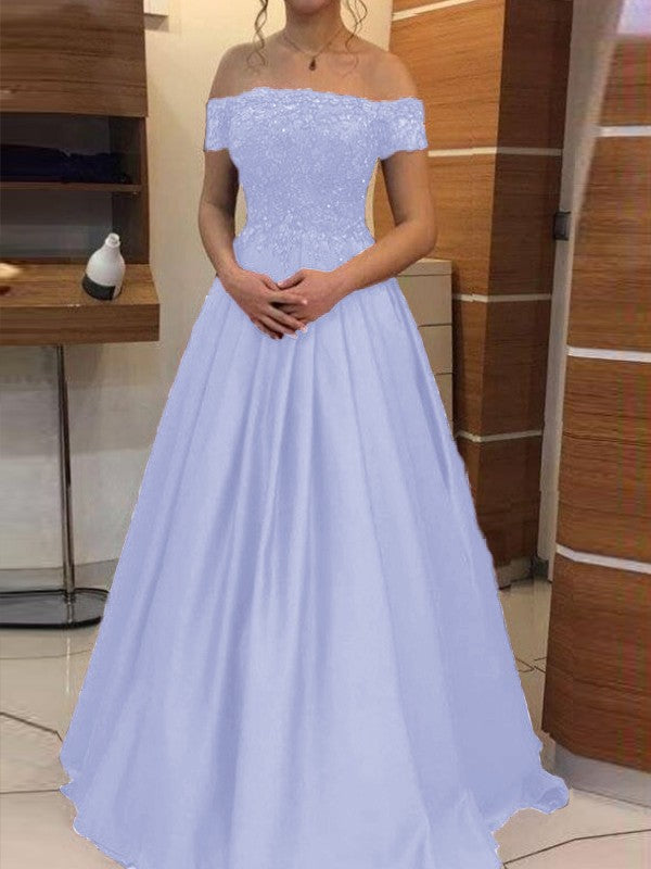 Ball Gown Off-the-Shoulder Sleeveless Floor-Length With Applique Satin Prom Dress