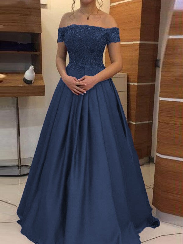 Ball Gown Off-the-Shoulder Sleeveless Floor-Length With Applique Satin Prom Dress