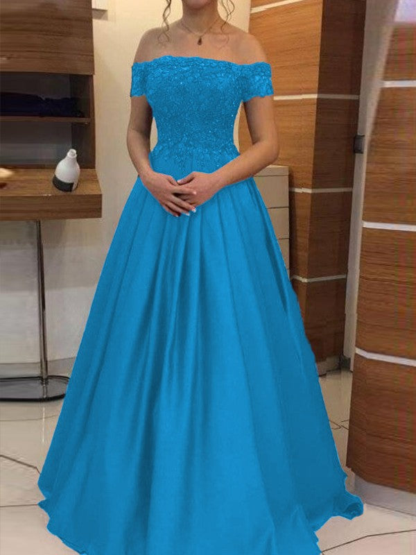 Ball Gown Off-the-Shoulder Sleeveless Floor-Length With Applique Satin Prom Dress
