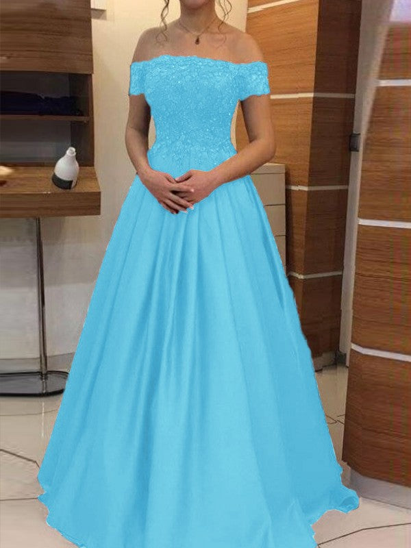 Ball Gown Off-the-Shoulder Sleeveless Floor-Length With Applique Satin Prom Dress