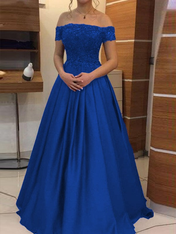 Ball Gown Off-the-Shoulder Sleeveless Floor-Length With Applique Satin Prom Dress