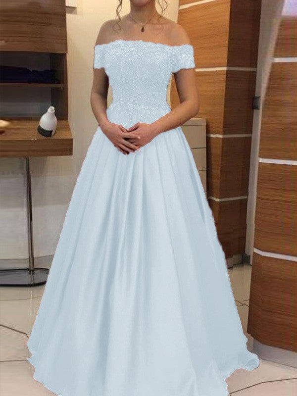 Ball Gown Off-the-Shoulder Sleeveless Floor-Length With Applique Satin Prom Dress