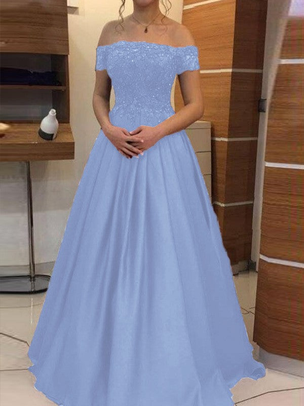 Ball Gown Off-the-Shoulder Sleeveless Floor-Length With Applique Satin Prom Dress