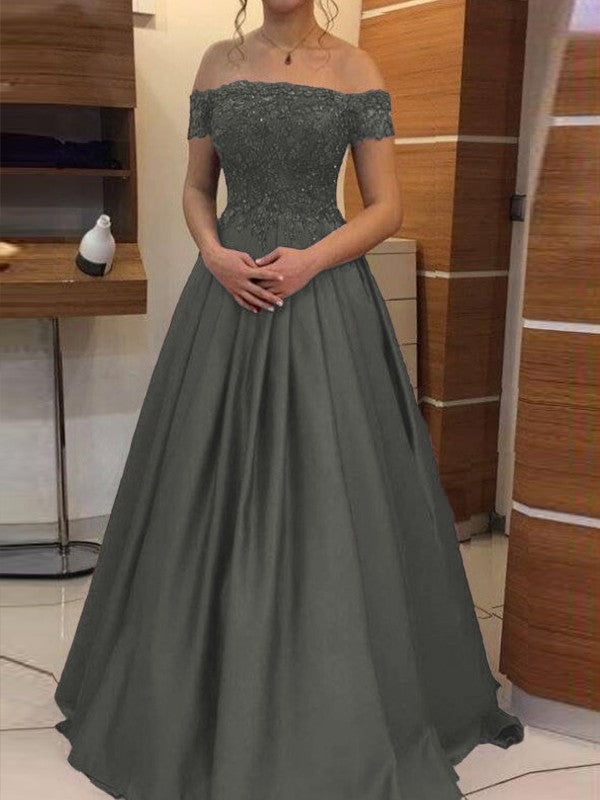 Ball Gown Off-the-Shoulder Sleeveless Floor-Length With Applique Satin Prom Dress