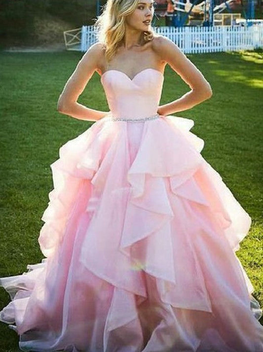 Ball Gown Sleeveless Sweetheart Floor-Length With Beading Organza Prom Dress