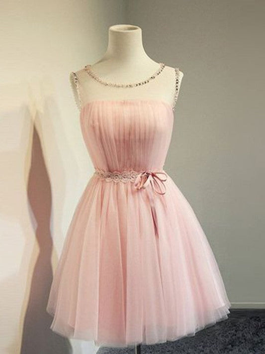 A-Line Tulle Beading Scoop Sleeveless Short/Mini Homecoming Prom Dress