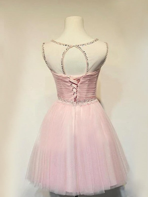 A-Line Tulle Beading Scoop Sleeveless Short/Mini Homecoming Prom Dress