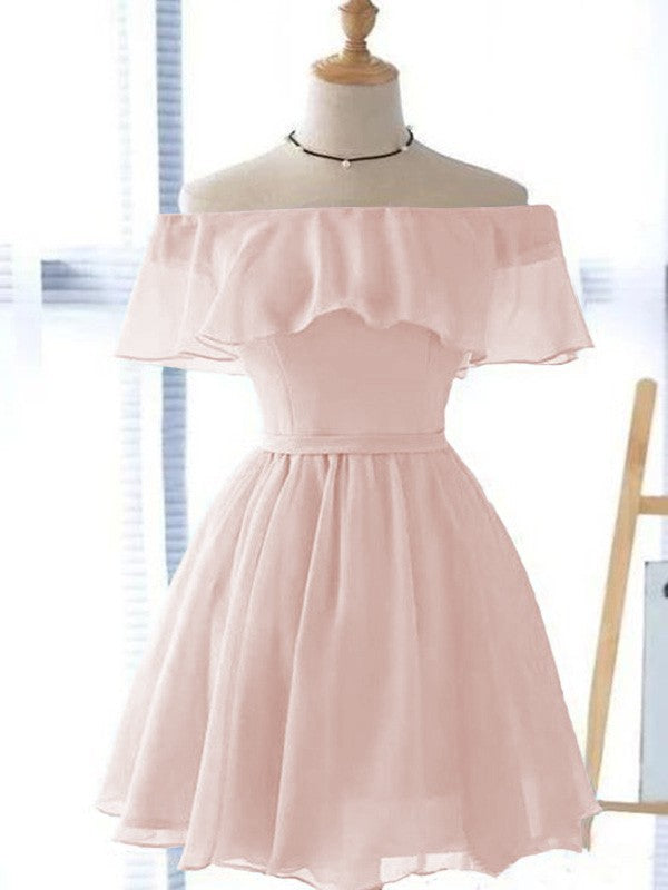 A-Line/Princess Chiffon Ruffles Off-the-Shoulder Sleeveless Short/Mini Homecoming Dress
