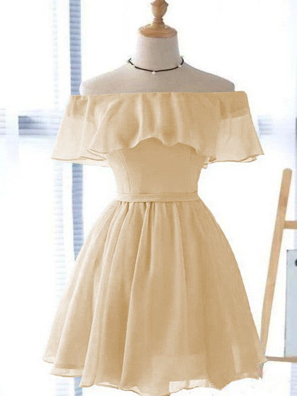 A-Line/Princess Chiffon Ruffles Off-the-Shoulder Sleeveless Short/Mini Homecoming Dress