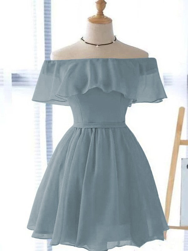 A-Line/Princess Chiffon Ruffles Off-the-Shoulder Sleeveless Short/Mini Homecoming Dress