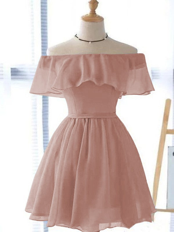 A-Line/Princess Chiffon Ruffles Off-the-Shoulder Sleeveless Short/Mini Homecoming Dress