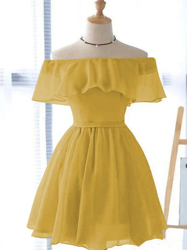 A-Line/Princess Chiffon Ruffles Off-the-Shoulder Sleeveless Short/Mini Homecoming Dress