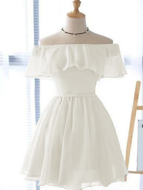 A-Line/Princess Chiffon Ruffles Off-the-Shoulder Sleeveless Short/Mini Homecoming Dress
