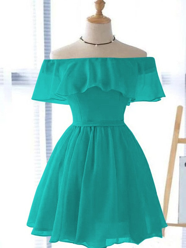A-Line/Princess Chiffon Ruffles Off-the-Shoulder Sleeveless Short/Mini Homecoming Dress