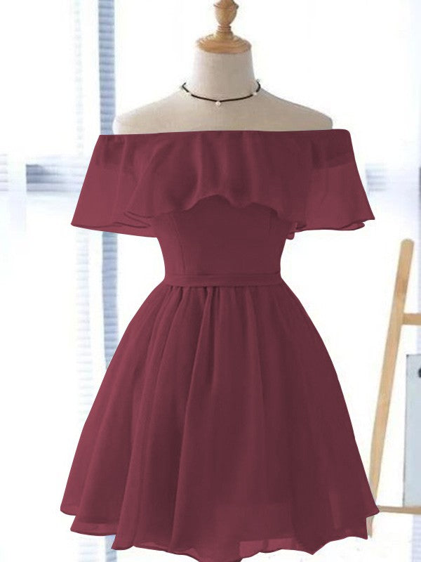 A-Line/Princess Chiffon Ruffles Off-the-Shoulder Sleeveless Short/Mini Homecoming Dress