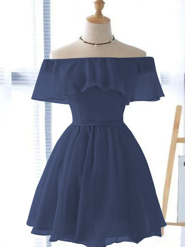 A-Line/Princess Chiffon Ruffles Off-the-Shoulder Sleeveless Short/Mini Homecoming Dress