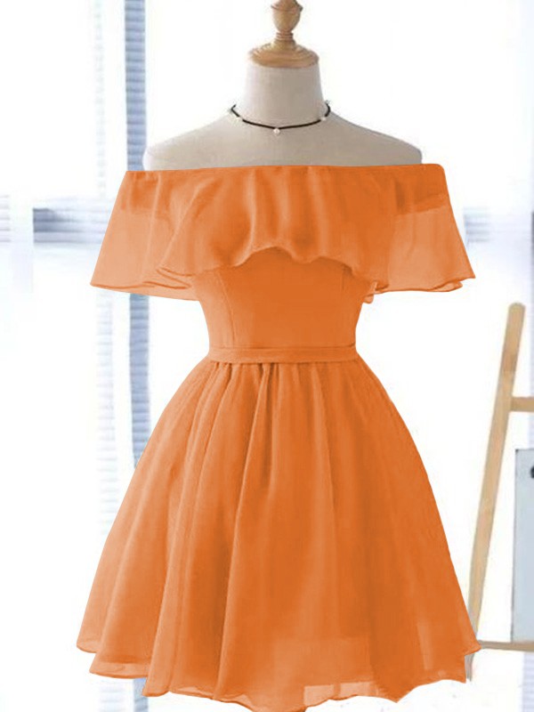 A-Line/Princess Chiffon Ruffles Off-the-Shoulder Sleeveless Short/Mini Homecoming Dress